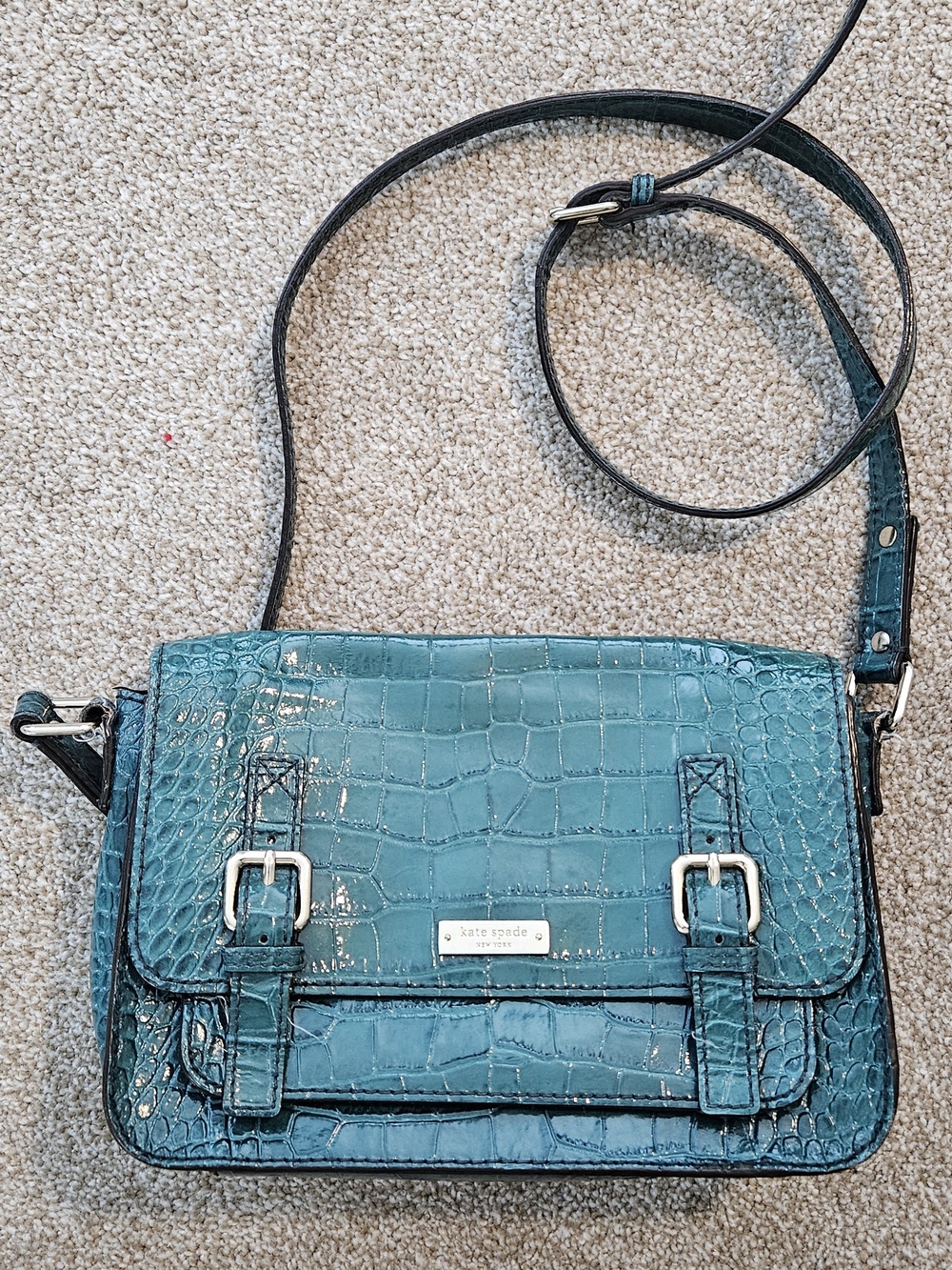 Kate Spade | Teal Croc-Embossed Crossbody Bag